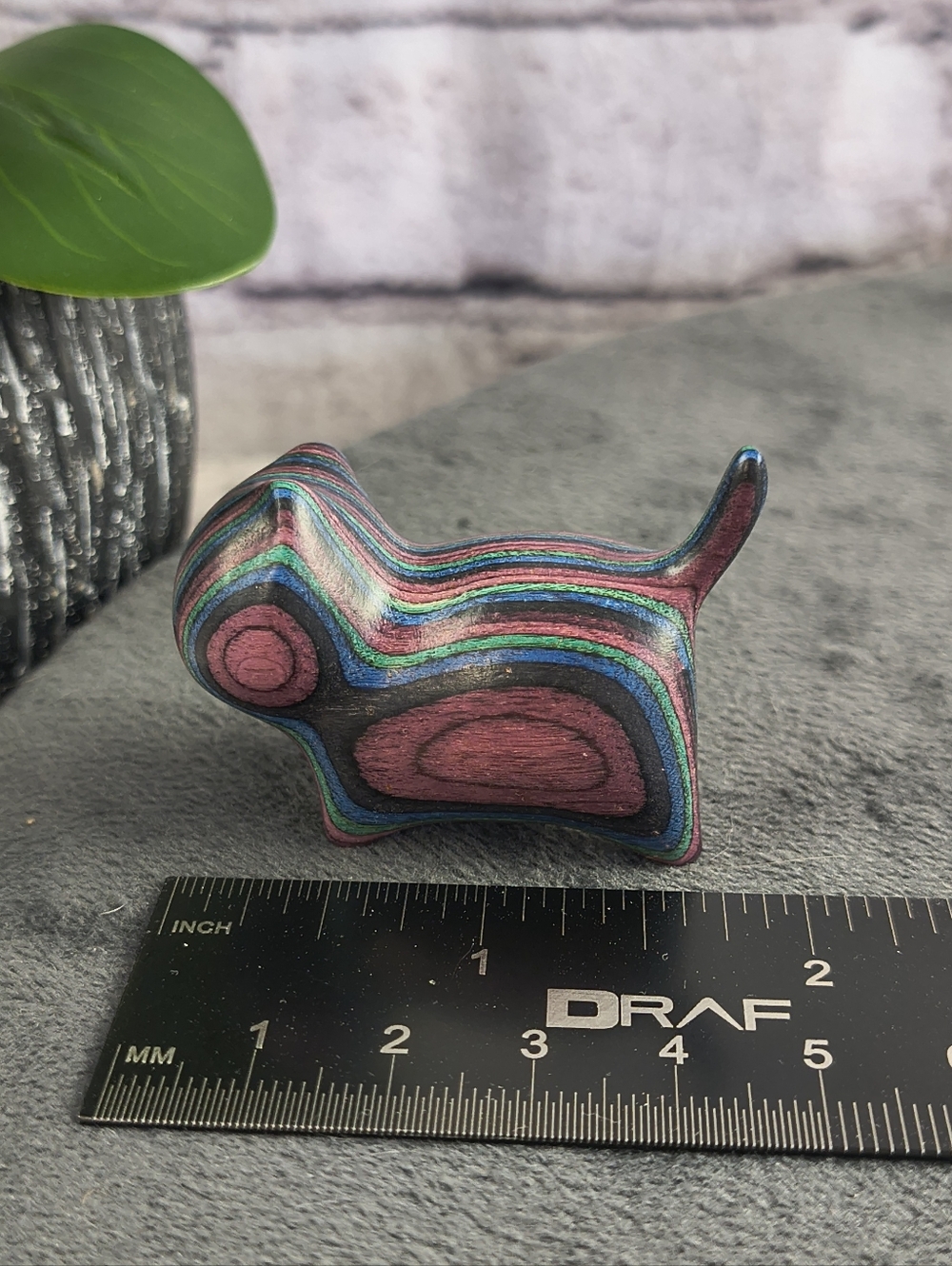 Wooden hand carved cat statue figurine kitty brown Multi color, tail up - Picture 4 of 8